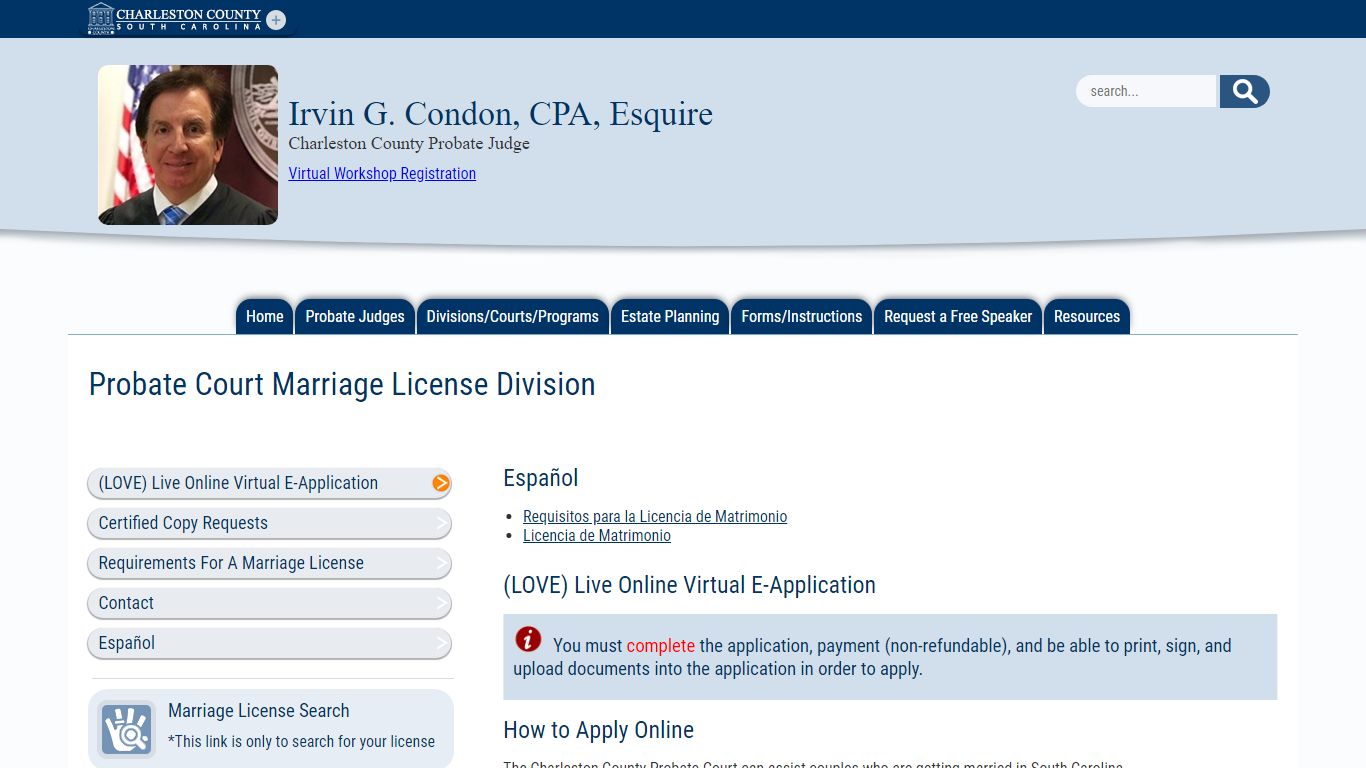 Marriage License Division | Probate Court Office - Charleston County